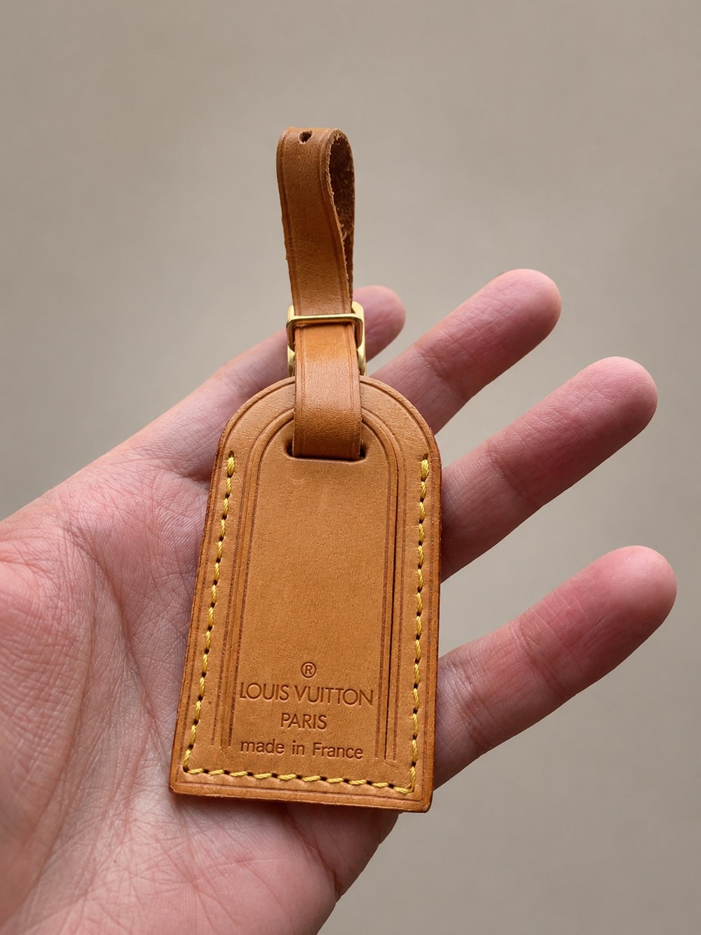 Louis Vuitton Tan Leather Travel Luggage Tag with Gold Hardware